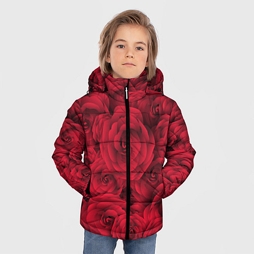 Зимняя куртка для мальчика Красные розы / 3D-Черный – фото 3