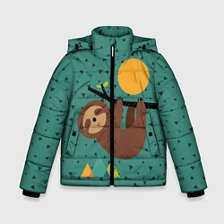 Куртка зимняя для мальчика Довольный ленивец, цвет: 3D-черный