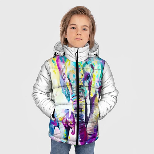 Зимняя куртка для мальчика Акварельные слоны / 3D-Черный – фото 3