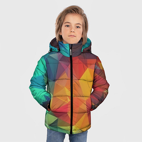 Зимняя куртка для мальчика Цветные полигоны / 3D-Черный – фото 3