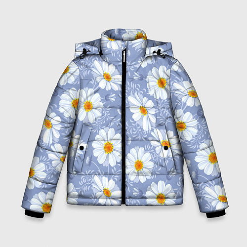 Зимняя куртка для мальчика Нежные ромашки / 3D-Светло-серый – фото 1