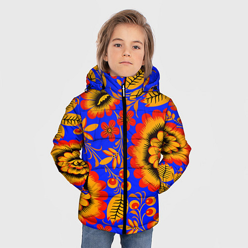 Зимняя куртка для мальчика Хохломской узор / 3D-Черный – фото 3