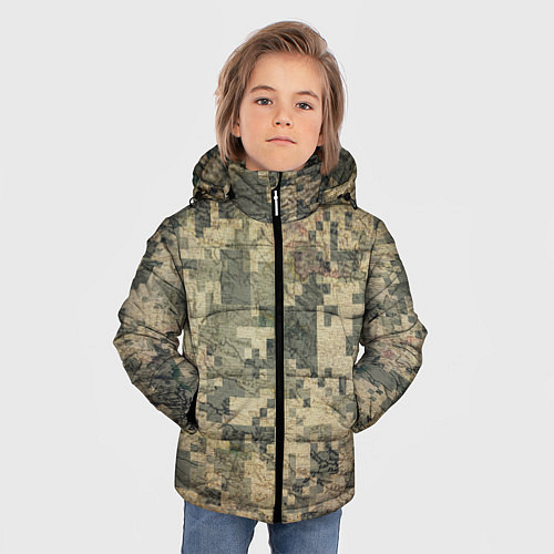 Зимняя куртка для мальчика Камуфляж пиксельный: хаки / 3D-Черный – фото 3