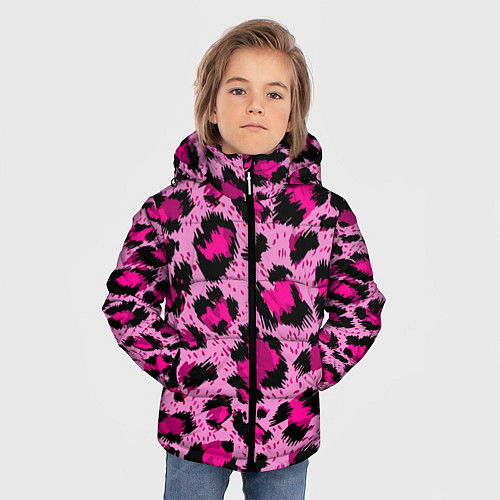Зимняя куртка для мальчика Розовый леопард / 3D-Черный – фото 3