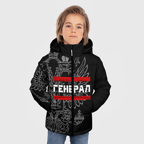 Зимняя куртка для мальчика Генерал, белый герб РФ / 3D-Черный – фото 3