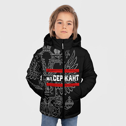 Зимняя куртка для мальчика Младший Сержант: герб РФ / 3D-Черный – фото 3