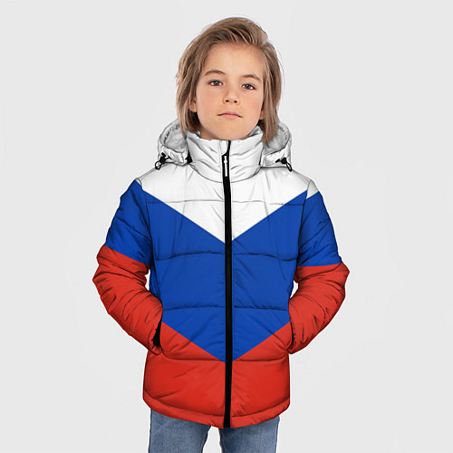 Зимняя куртка для мальчика Российский триколор / 3D-Черный – фото 3