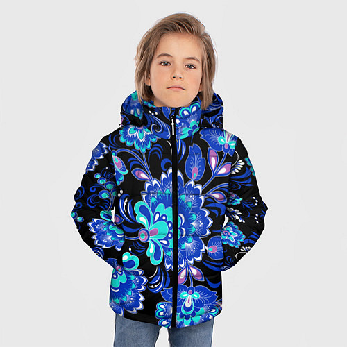 Зимняя куртка для мальчика Синяя хохлома / 3D-Черный – фото 3