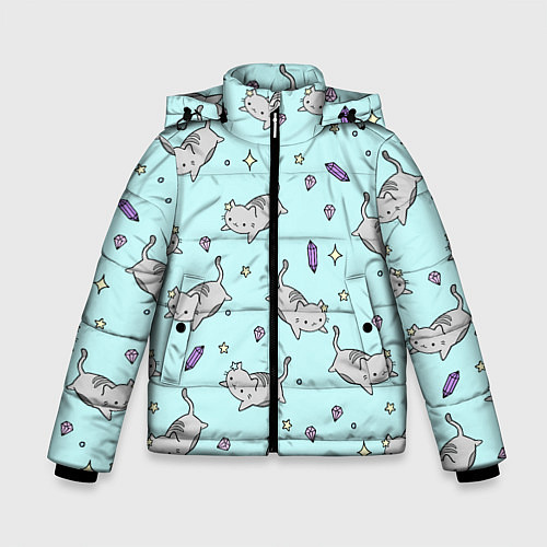Зимняя куртка для мальчика Кавайные котики / 3D-Светло-серый – фото 1
