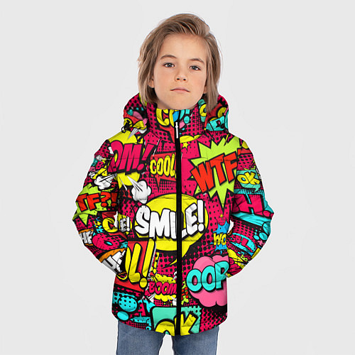 Зимняя куртка для мальчика Слова из комиксов / 3D-Черный – фото 3