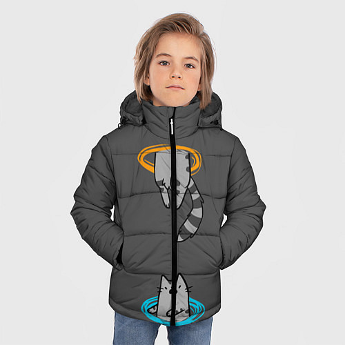 Зимняя куртка для мальчика Кот в Портале / 3D-Черный – фото 3