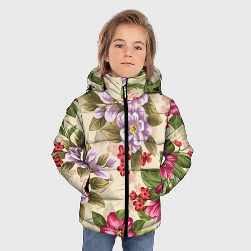Зимняя куртка для мальчика Цветочный мотив / 3D-Черный – фото 3