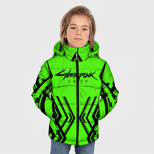 Зимняя куртка для мальчика Cyberpunk 2077: Acid Green / 3D-Черный – фото 3