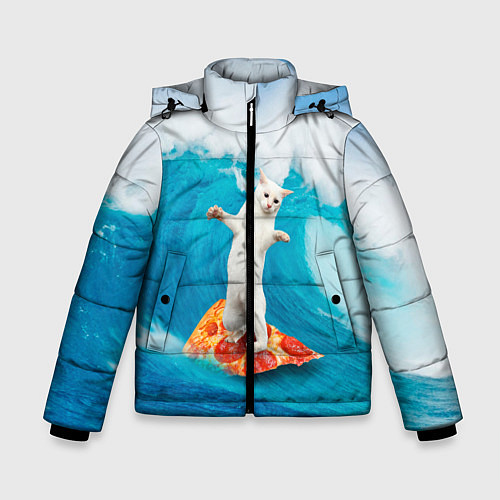 Зимняя куртка для мальчика Кот-серфер / 3D-Светло-серый – фото 1
