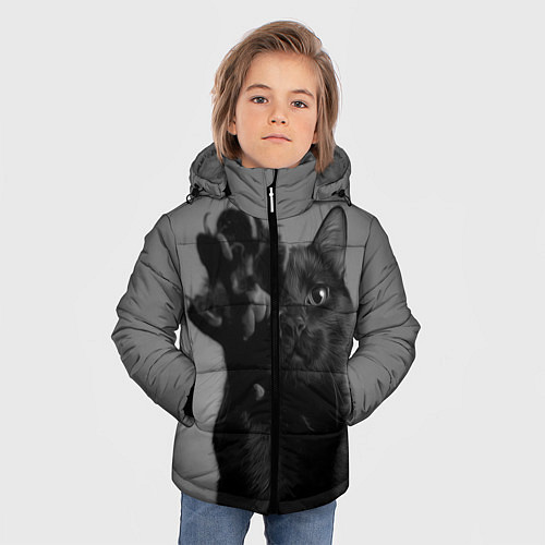 Зимняя куртка для мальчика Черный котик / 3D-Черный – фото 3