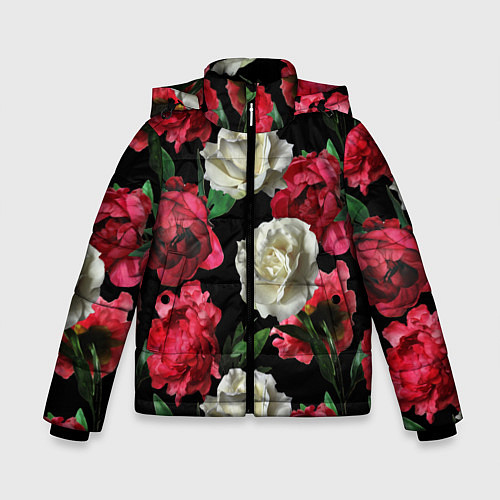 Зимняя куртка для мальчика Красные и белые розы / 3D-Светло-серый – фото 1