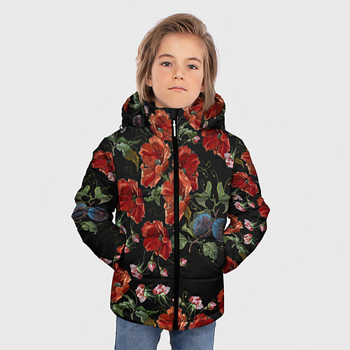 Зимняя куртка для мальчика Цветущие маки / 3D-Черный – фото 3