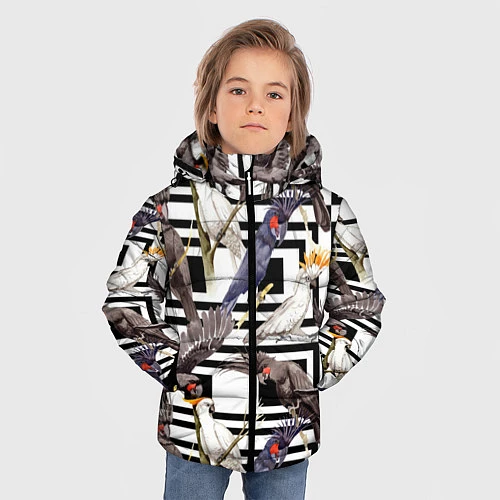 Зимняя куртка для мальчика Попугаи Какаду / 3D-Черный – фото 3