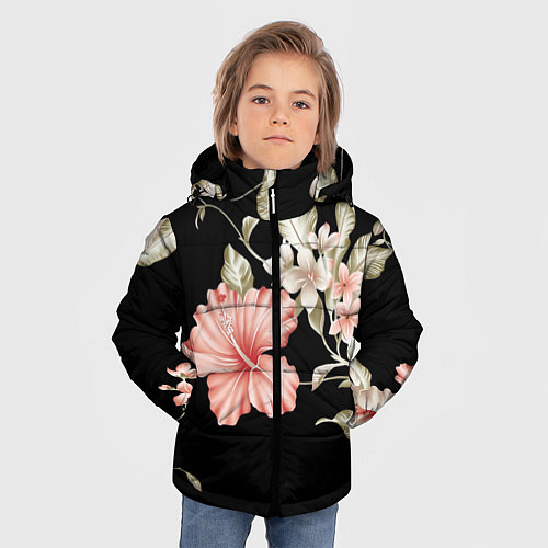 Зимняя куртка для мальчика Красивые Цветочки / 3D-Черный – фото 3