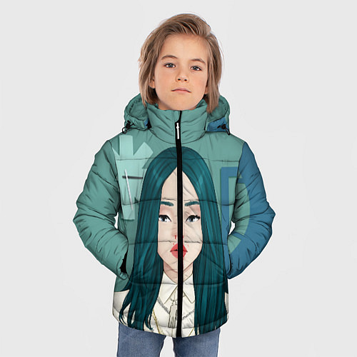 Зимняя куртка для мальчика Billie Eilish: Turquoise Hair / 3D-Черный – фото 3
