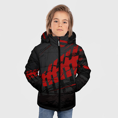 Зимняя куртка для мальчика Красный след на черном / 3D-Черный – фото 3