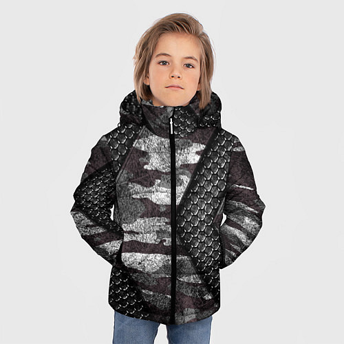 Зимняя куртка для мальчика Камуфляжная черная объемная броня / 3D-Черный – фото 3