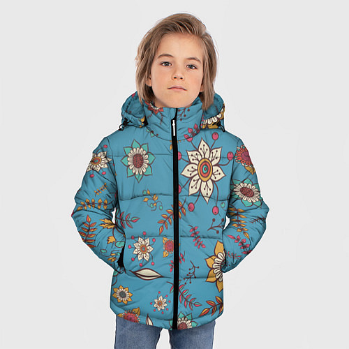 Зимняя куртка для мальчика Цветочный рай узор / 3D-Черный – фото 3