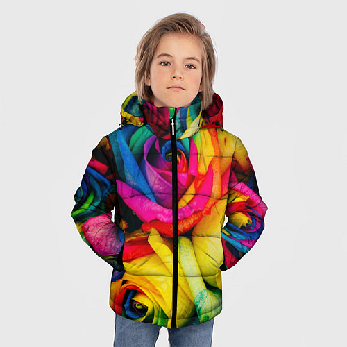Зимняя куртка для мальчика Разноцветные розы / 3D-Черный – фото 3