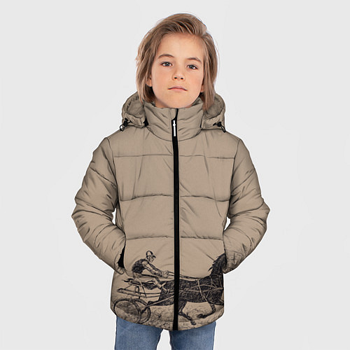 Зимняя куртка для мальчика Лошадь с колесницей / 3D-Черный – фото 3