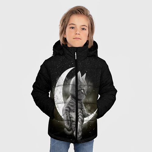 Зимняя куртка для мальчика Кот на луне / 3D-Черный – фото 3
