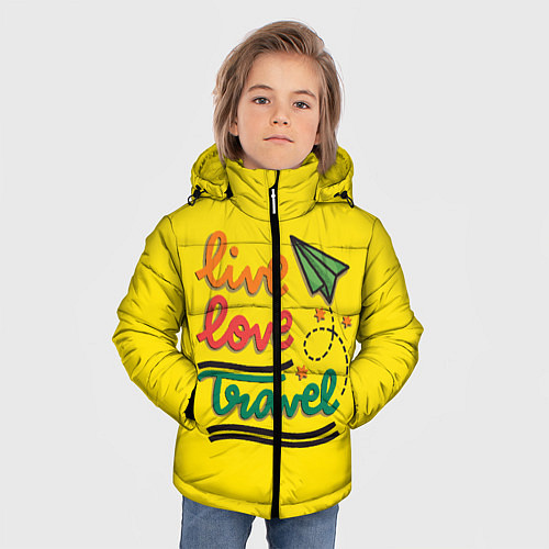 Зимняя куртка для мальчика Жизнь, любовь, путешествия / 3D-Черный – фото 3