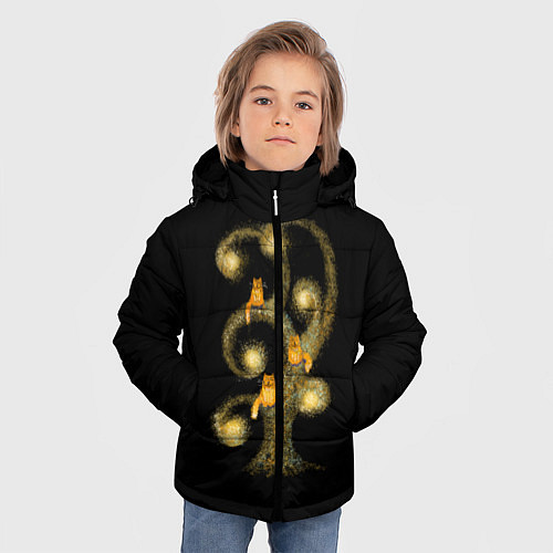 Зимняя куртка для мальчика Коты на дереве / 3D-Черный – фото 3