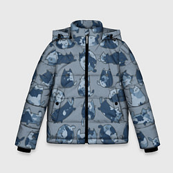 Зимняя куртка для мальчика Камуфляж с котиками серо-голубой