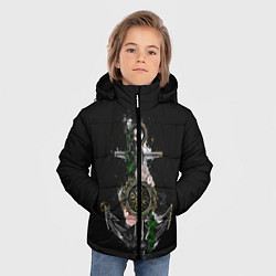 Куртка зимняя для мальчика Якорь с компасом и цветами, цвет: 3D-черный — фото 2