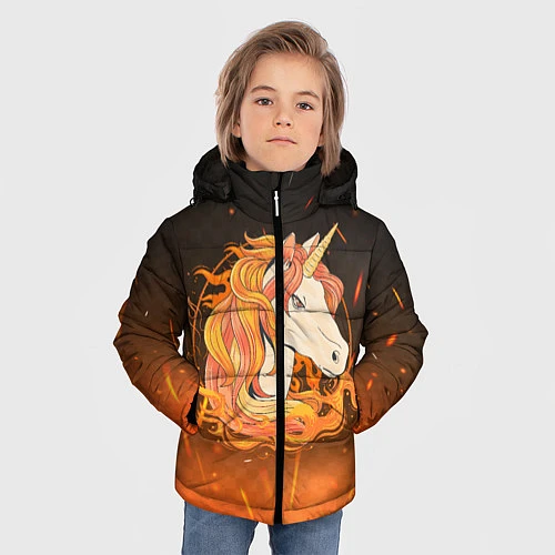 Зимняя куртка для мальчика Огненный единорог / 3D-Черный – фото 3