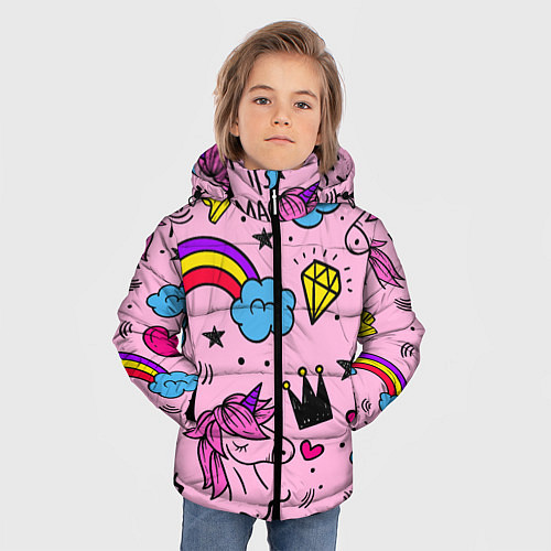 Зимняя куртка для мальчика Единороги / 3D-Черный – фото 3
