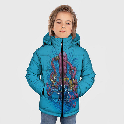 Зимняя куртка для мальчика Осьминог барабанщик / 3D-Черный – фото 3