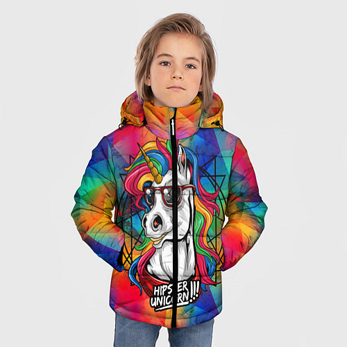 Зимняя куртка для мальчика Единорог хипстер / 3D-Черный – фото 3