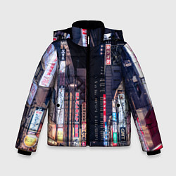 Куртка зимняя для мальчика Ночной Токио, цвет: 3D-черный