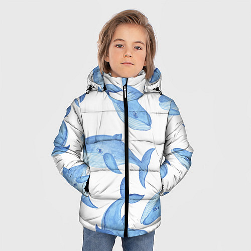 Зимняя куртка для мальчика Косяк китов / 3D-Черный – фото 3