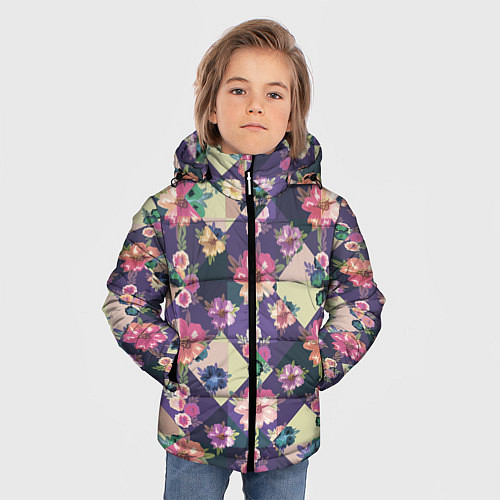 Зимняя куртка для мальчика Цветочный пазл / 3D-Черный – фото 3