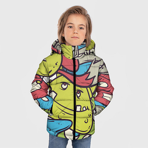 Зимняя куртка для мальчика Монстры в сборе / 3D-Черный – фото 3