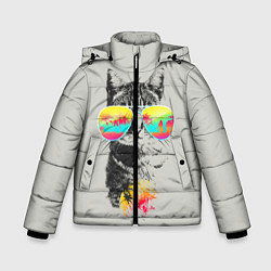 Куртка зимняя для мальчика Котик В Очках, цвет: 3D-черный