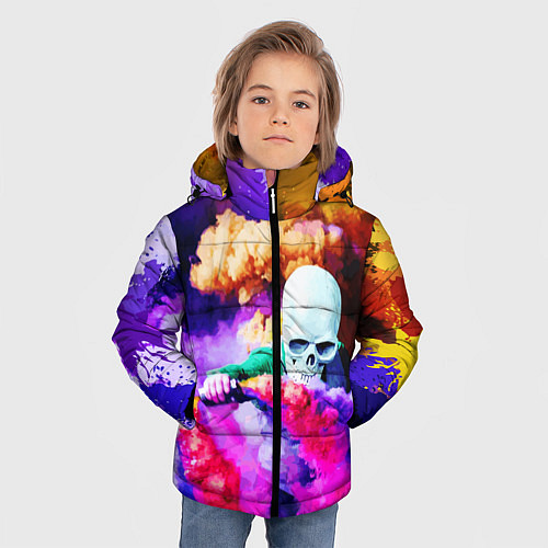 Зимняя куртка для мальчика Череп в дыму / 3D-Черный – фото 3