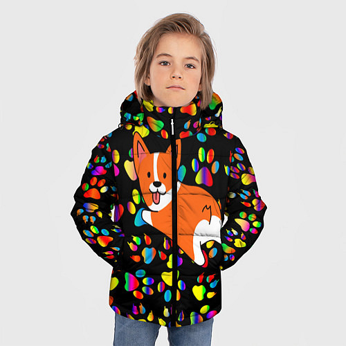 Зимняя куртка для мальчика Корги Цветные лапки / 3D-Черный – фото 3