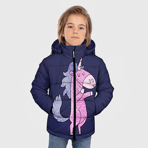 Зимняя куртка для мальчика Единорог на задних лапах / 3D-Черный – фото 3