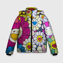 Куртка зимняя для мальчика Цветы Ромашки, цвет: 3D-черный