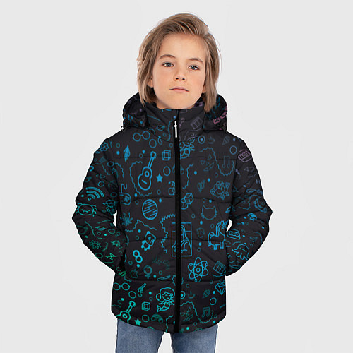 Зимняя куртка для мальчика Смайлы / 3D-Черный – фото 3