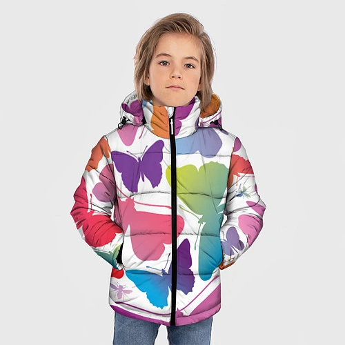 Зимняя куртка для мальчика Разноцветные бабочки / 3D-Черный – фото 3