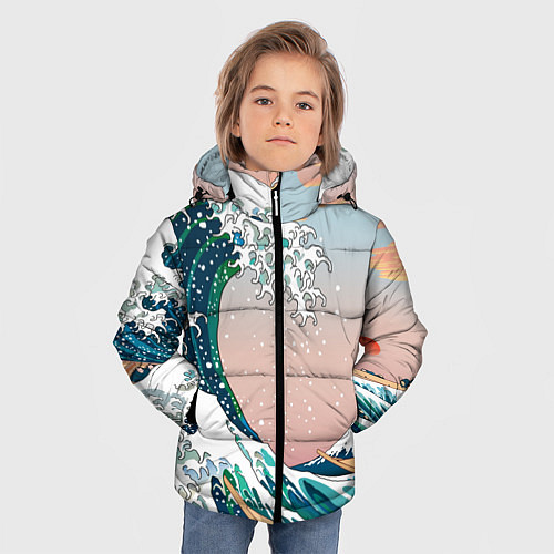 Зимняя куртка для мальчика Большая волна в канагаве / 3D-Черный – фото 3
